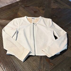 100% Leather Ecru Cream Perforated Women's Blazer